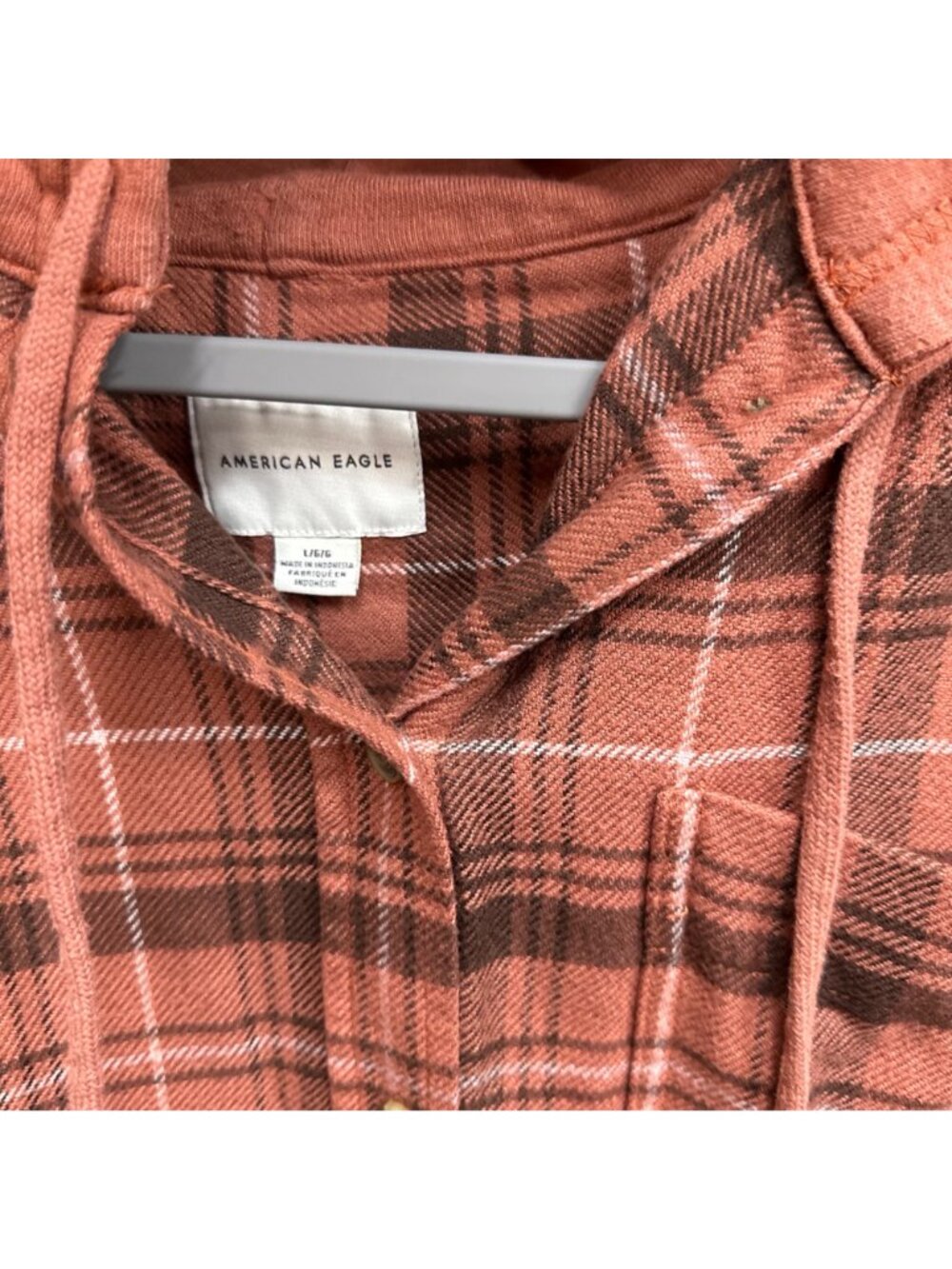 American Eagle Outfitters Plaid Hooded Long Sleeve Button Up Shirt Womens Large - Picture 2 of 8